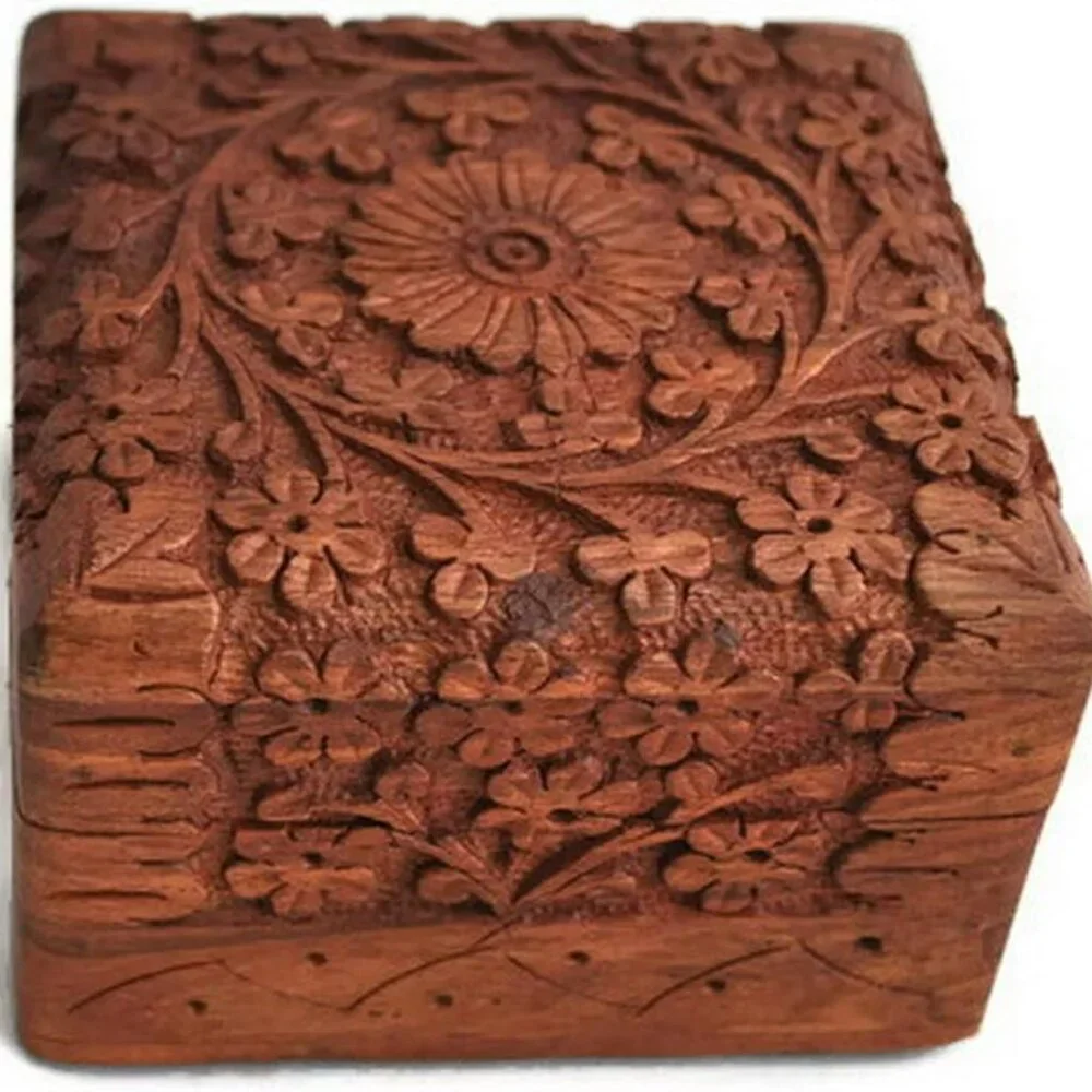 Jewelry Box Trinkets Rings etc Hand Carved Wooden Box Highly‎ Detailed Vanity